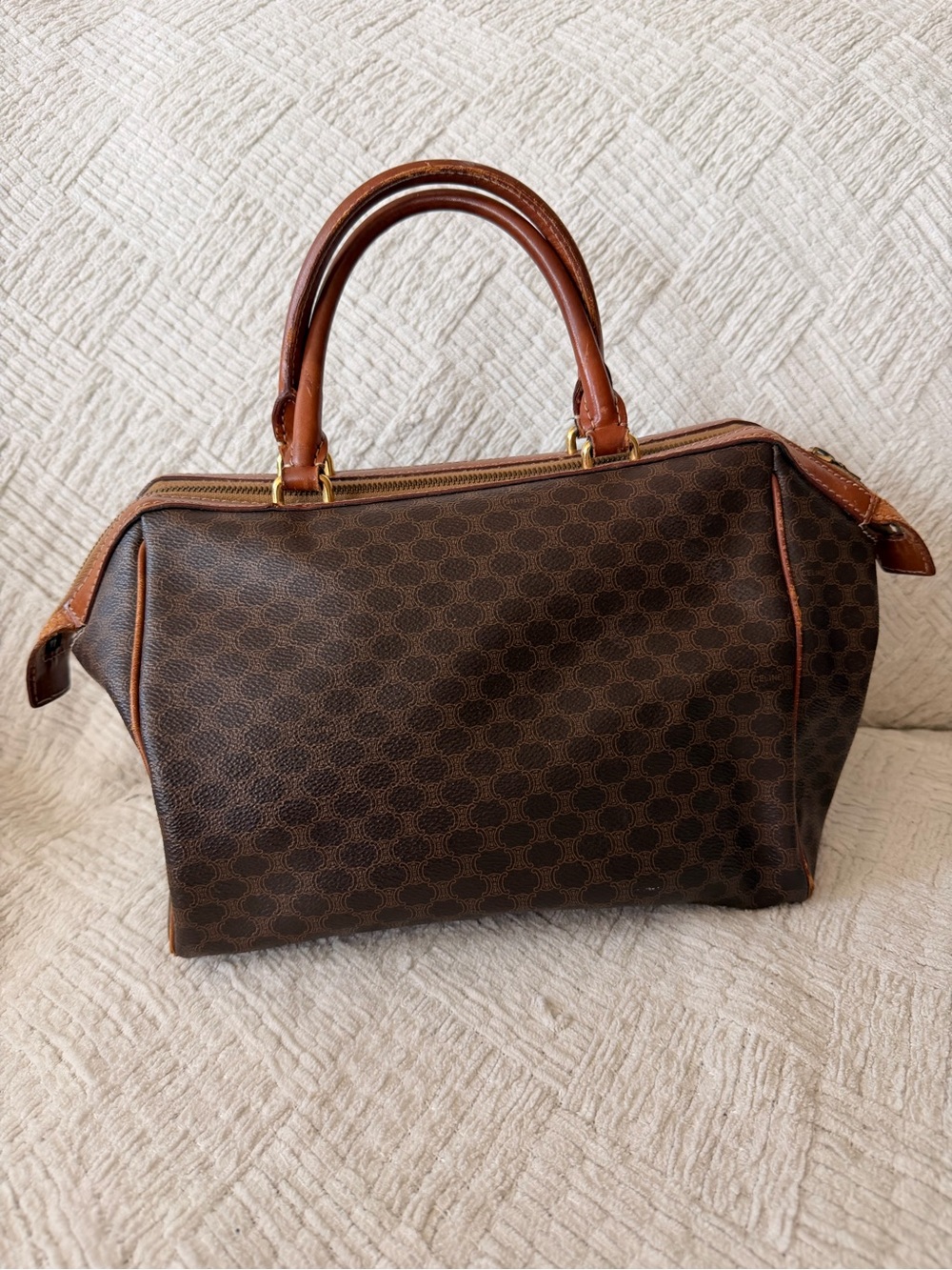 Celine Brown and Tan Monogram Satchel